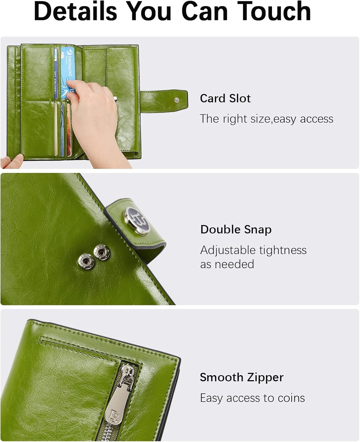 BOSTANTEN Womens Leather Wallets RFID Blocking Large Capacity Trifold Card Holder Ladies Phone Clutch Green - Image 4