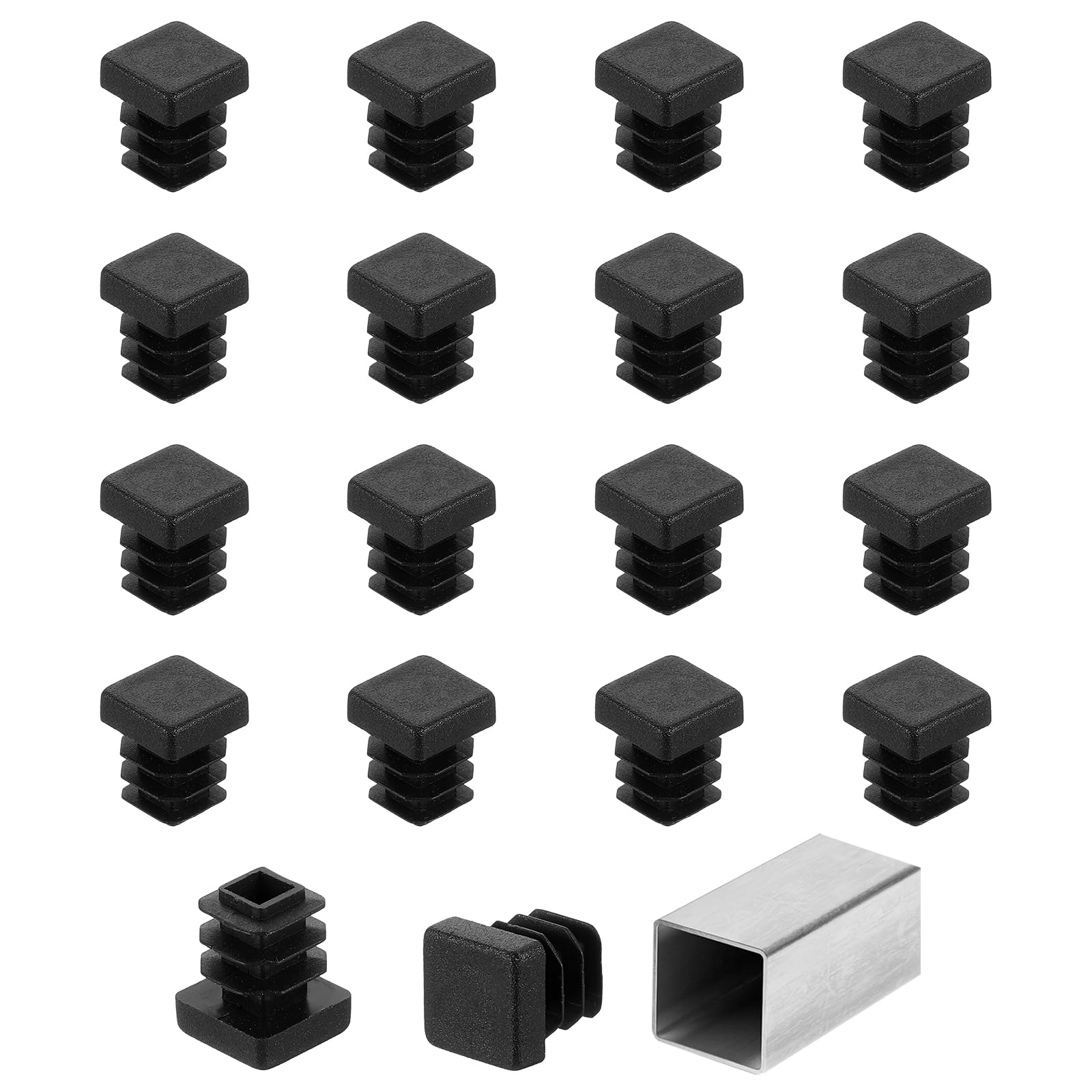 uxcell 1/2" (13mm) Square Tubing End Caps, 50 Pcs Plastic Hole Plugs Insert End Cap for Metal Tubing Post Chair Leg Table Bookshelves Furniture, Black