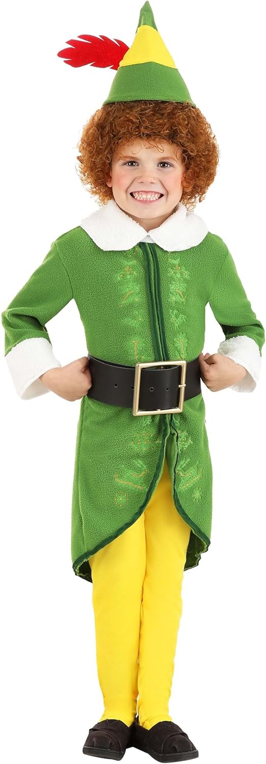 Buddy The Elf Costume for Toddlers- 4 Pc Christmas Elf Costume with Hat & Belt - Kids Holiday Elf Cosplay Suit