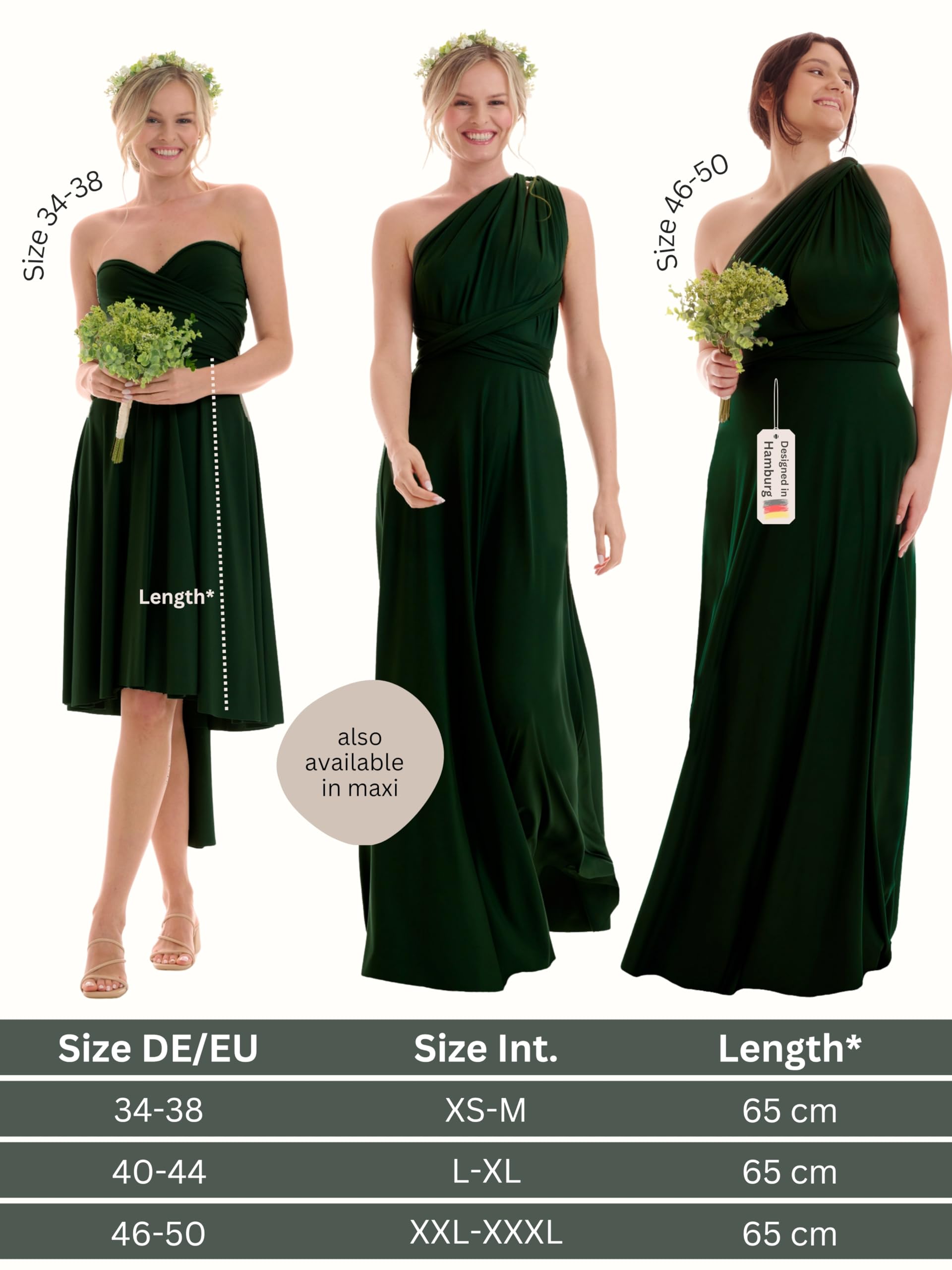 Juvell Sukienka Infinity - sukienka midi krótka - sukienka druhny na wesele - sukienka kopertowa Multiway - w zestawie bez rękawów typu bandeau, elegancka sukienka koktajlowa, suknia wieczorowa, bal