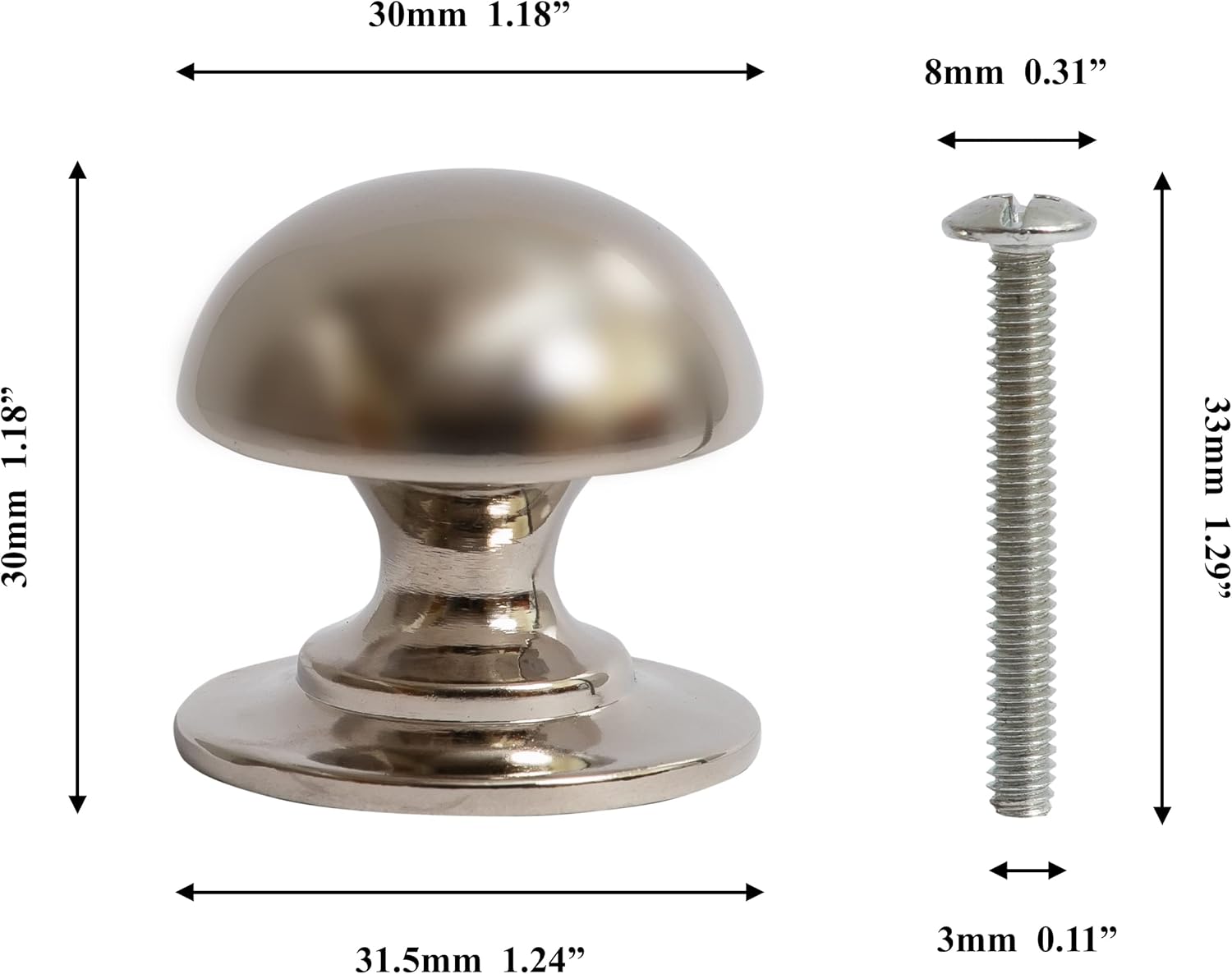 Chrome Cabinet Knobs 4 Pack Heavy Duty Round Pull Handles, 1.26 Inch/32mm Diameter,Kitchen Cupboard, Bedroom Dresser, Bathroom Wardrobe Door Handle Mushroom Handles Knobs (4)