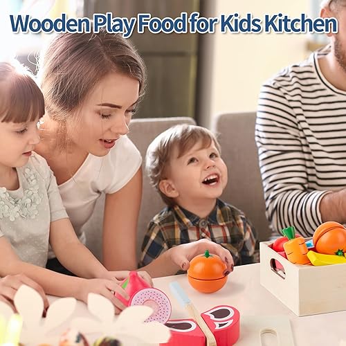Miniatura 7 de Juego de 32 piezas de alimentos de madera para niños, accesorios de cocina, juguetes educativos Montessori, comida de juego de simulación para niños