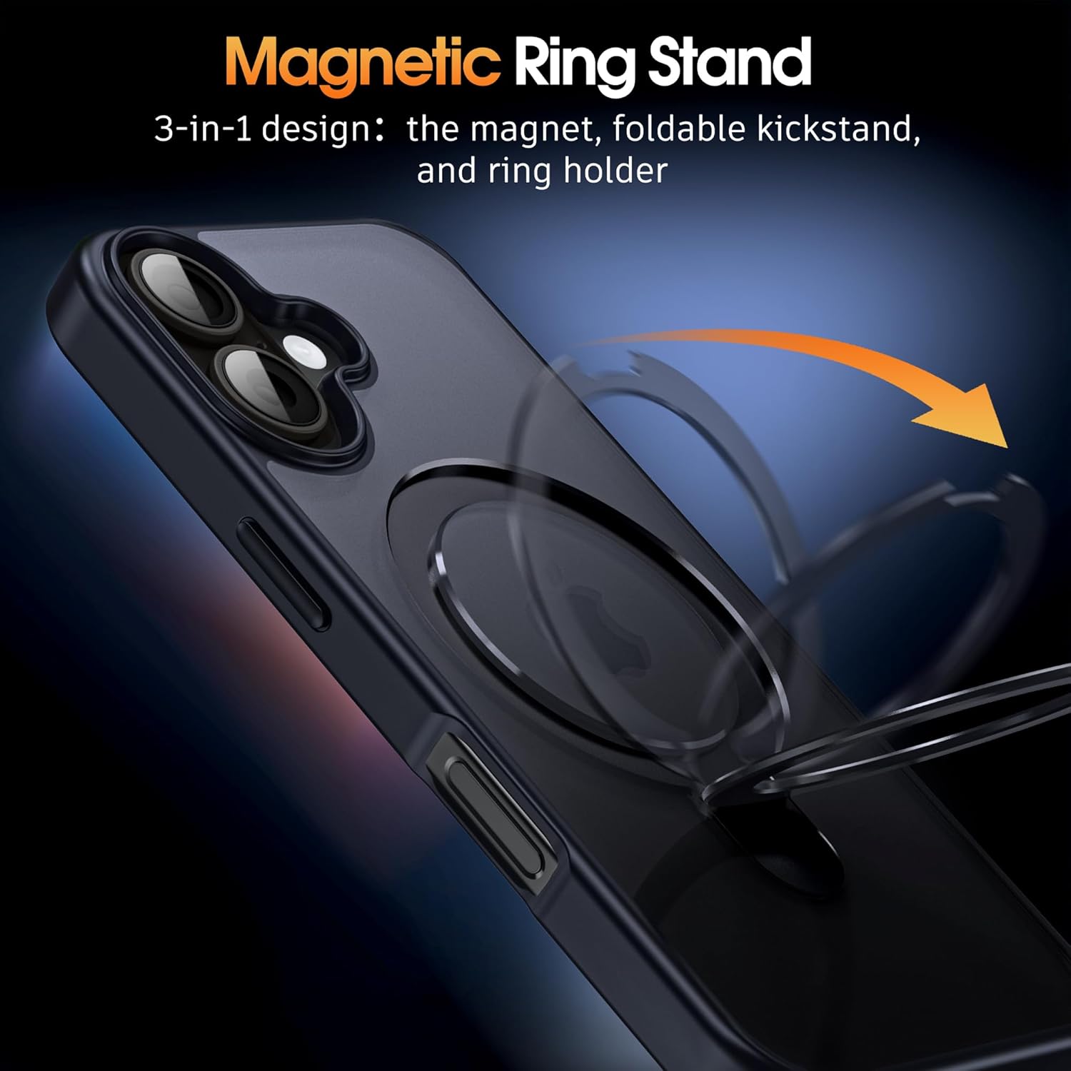 Supdeal Magnetic Stand Case for iPhone 16 with Invisible Ring Kickstand [Compatible with MagSafe] [Military Drop Protection] Shockproof Protective Translucent Matte Phone Cover, 6.1'', Black