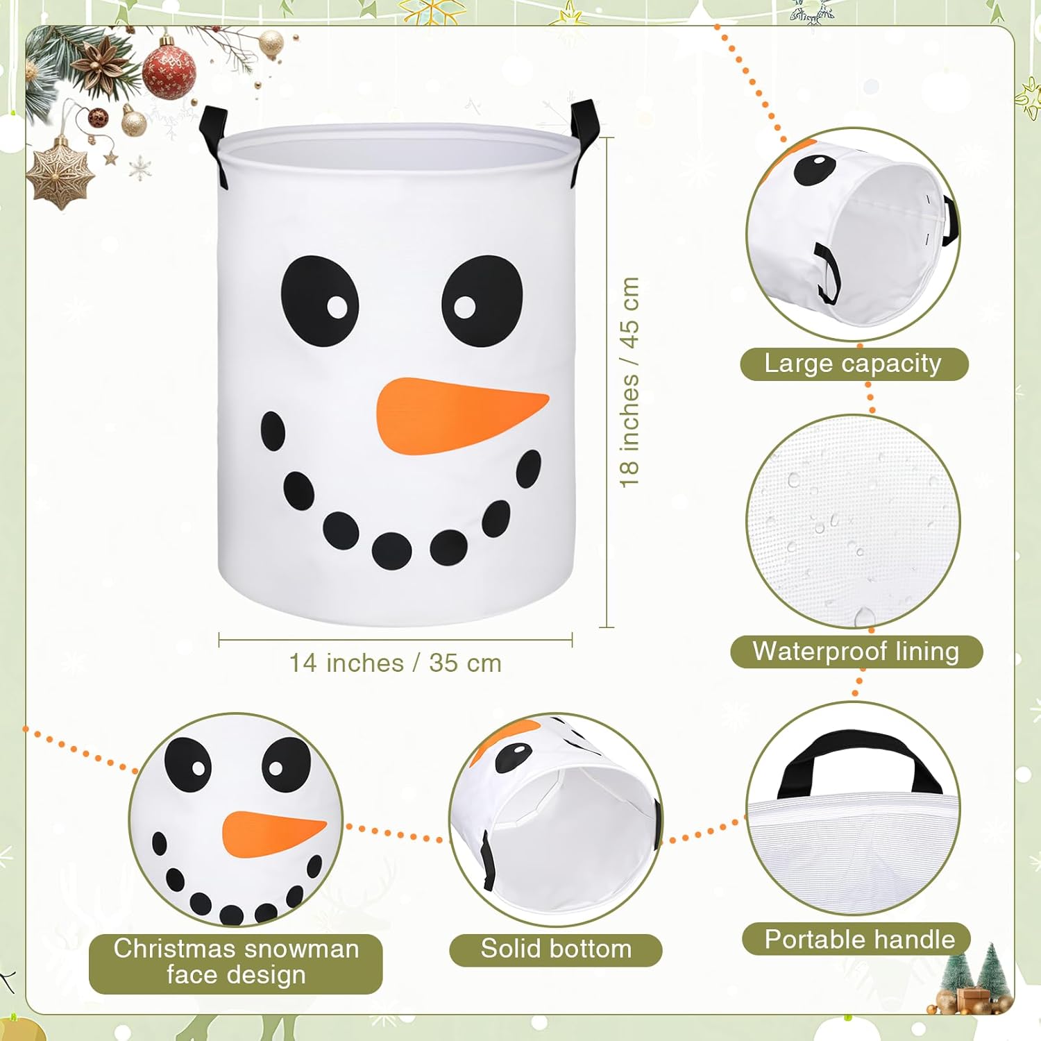 Havawish 2 Pcs Winter Snowman Collapsible Laundry Baskets Oxford Cloth Snowman Game Laundry Hamper with Handle Storage Bin for Dirty Clothes Toys Blankets in Living Room Bathroom Laundrys Room Decor