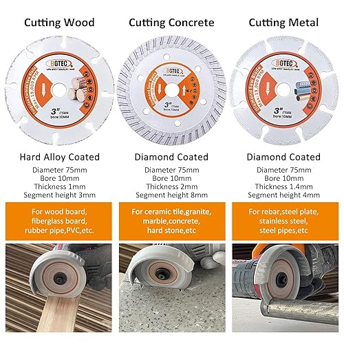 Miniatura 3 de BGTEC Hoja de corte de diamante, 3 piezas de hoja de sierra circular de 3 pulgadas2.953in x 38 pulgadas0.394in para amoladora angular de hormigón de