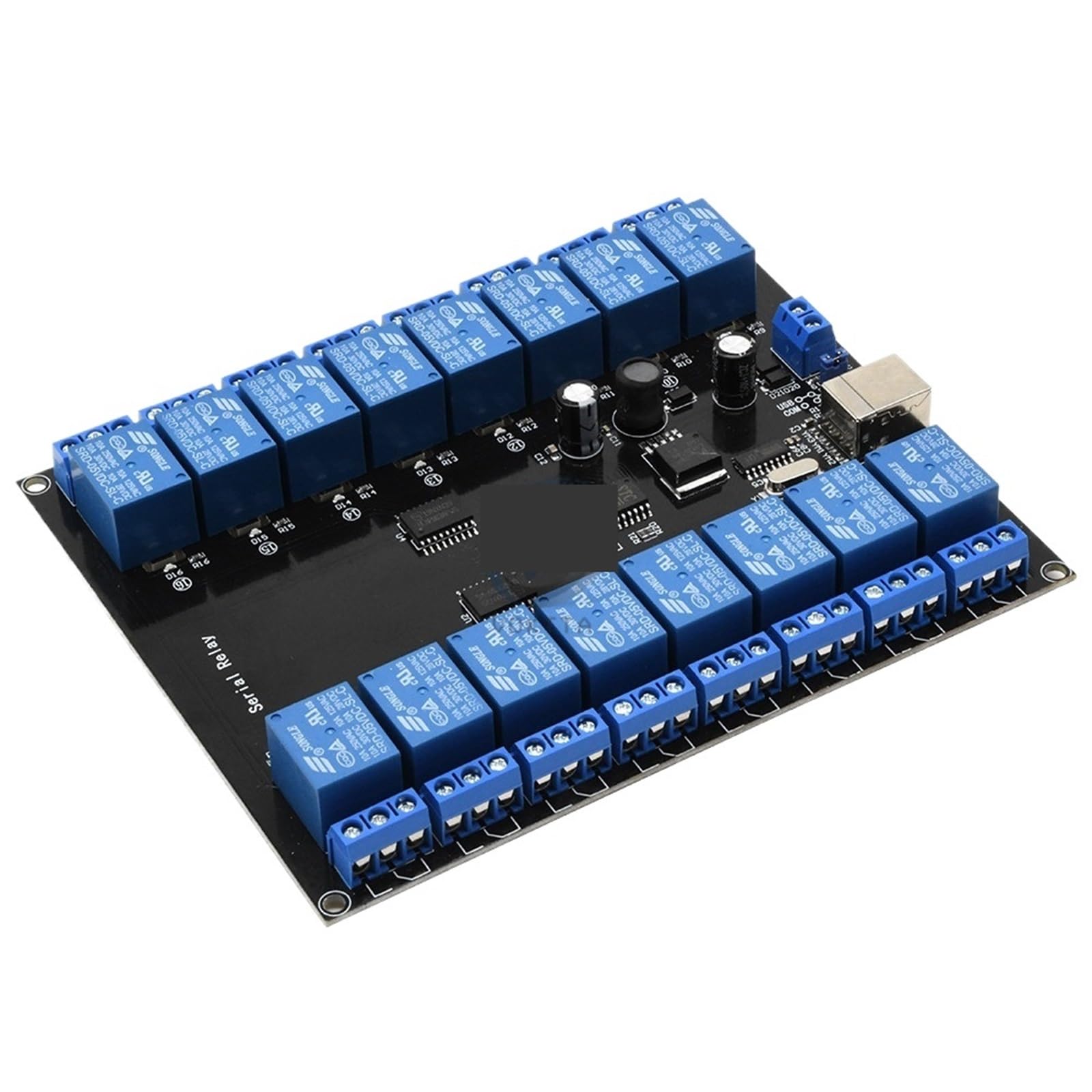 Modulo relè seriale a 16 canali DC 7V-38V, 16 canali, 10A, carico 250V, alimentatore USB, scheda di sviluppo, modulo relè, scheda relè USB