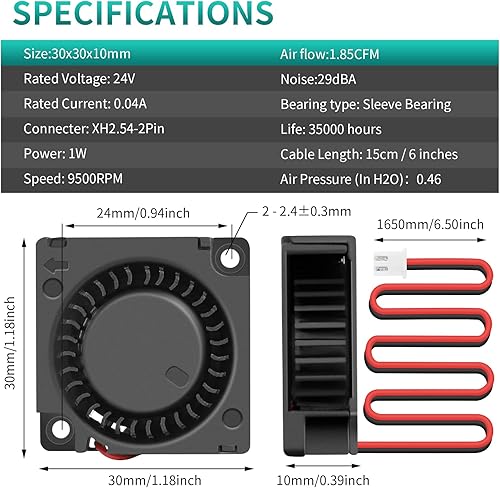 Miniatura 2 de 2 paquetes Wathai de 1.181x1.181x0.394 in sin escobillas Turbo Soplador Ventilador de Enfriamiento 1.181 in 12V