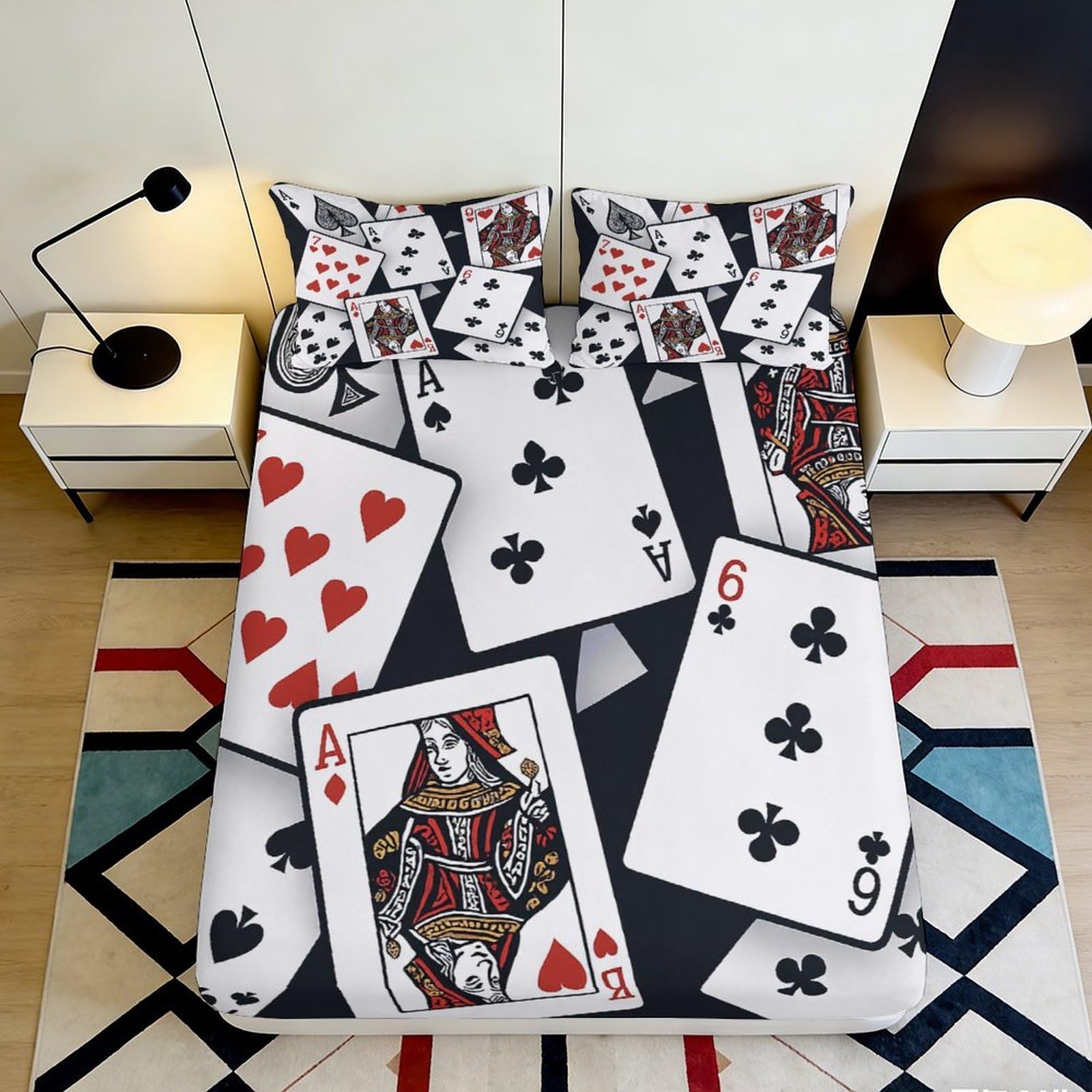 3D Printed Playing Cards Fitted Sheet Microfiber Soft Breathable Poker Bed Cover for Bedroom Dorm Protection Decor 90x200x25cm