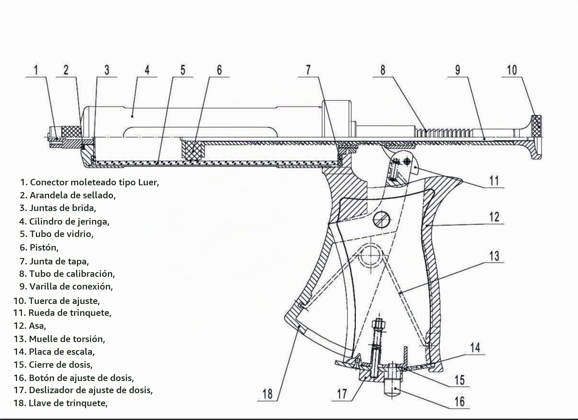 Jeringa semiautomática ajustable para animales de acero inoxidable de 50 ml, inyección continua de vacunas, uso veterinario para cabras, cerdos, vacas, jeringa para ganado, jeringa tipo pistola.