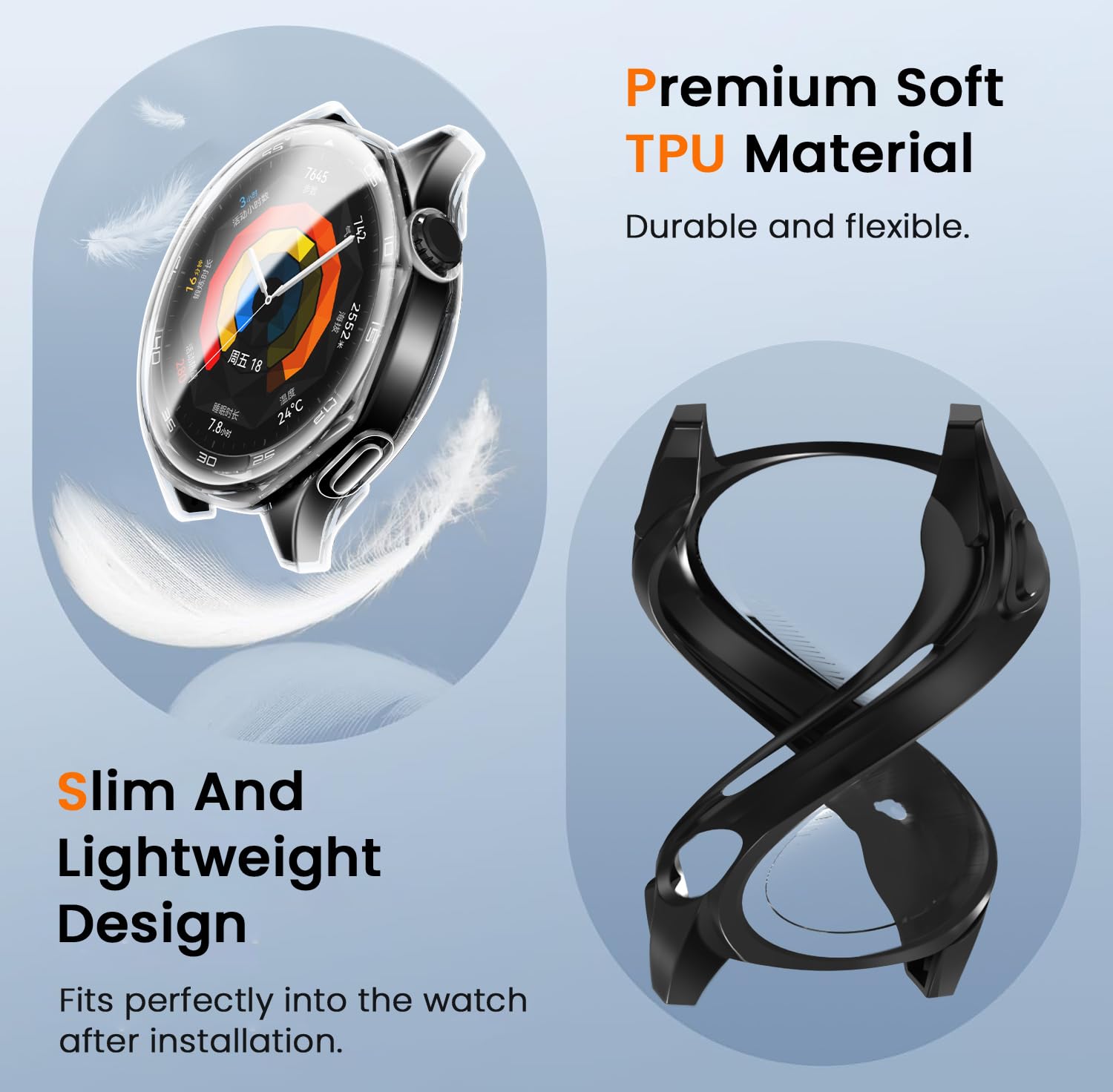 ivoler 3 sztuki etui z folią ochronną do Huawei Watch GT 5 46 mm, pełne pokrycie, odporne na uderzenia i zarysowania, ultracienkie, miękkie etui ochronne z termoplastycznego poliuretanu (TPU), 2