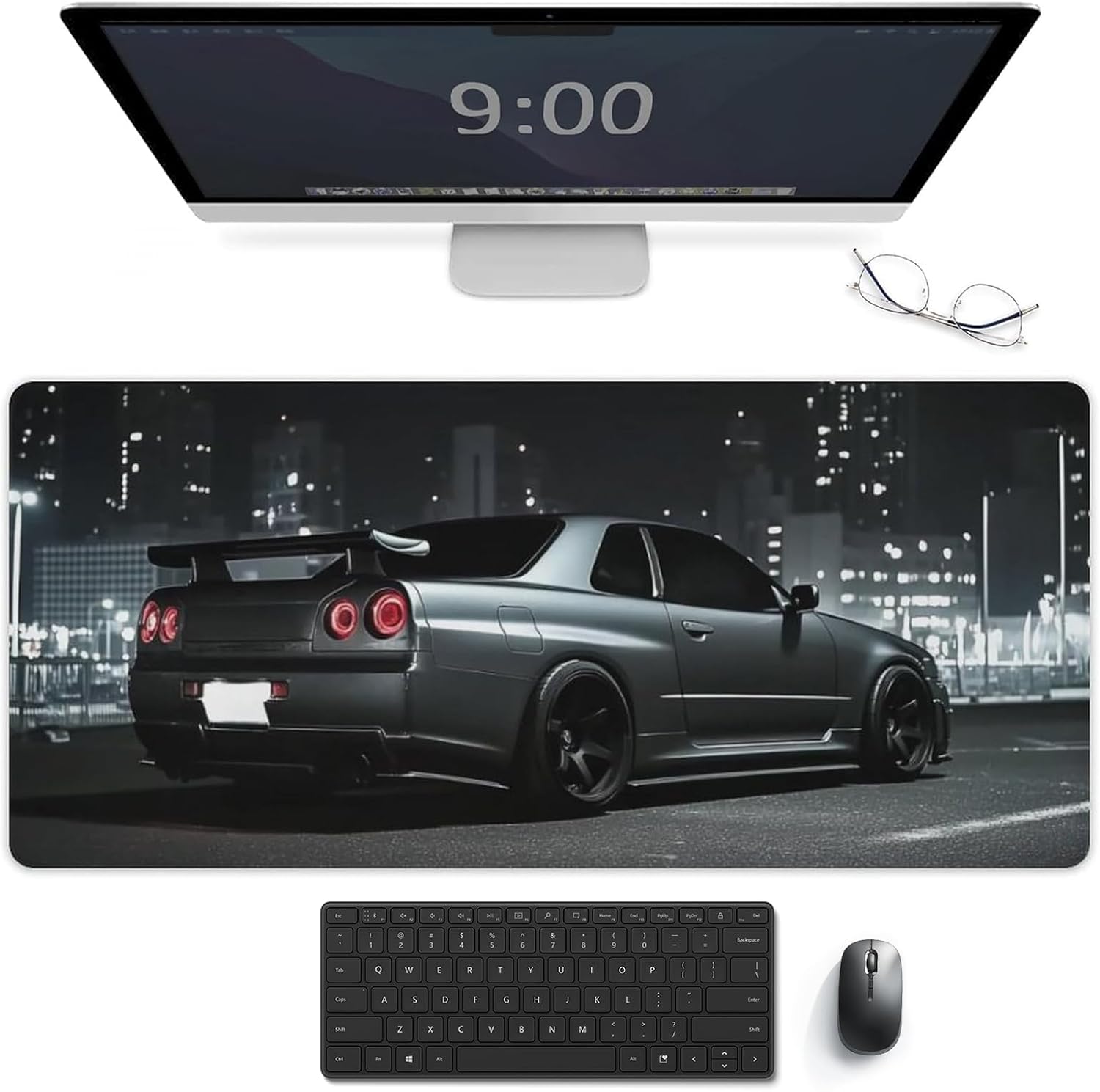JDM Car R34 Cool City Night Scene Desk Mat Mousepad Extended Keyboard Computer Pad Office Desk Organizers and Accessories 40x90cm