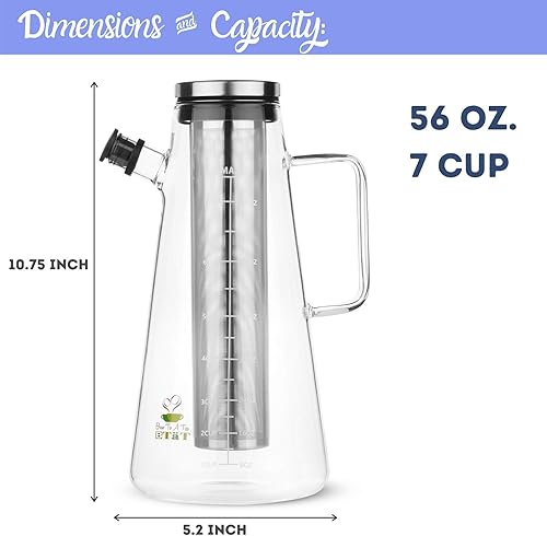 Miniatura 6 de BTAT - Cafetera de preparación fría, 2 litros (2 cuartos de galón, 64 onzas), cafetera helada, cafetera helada, cafetera fría, jarra de té,