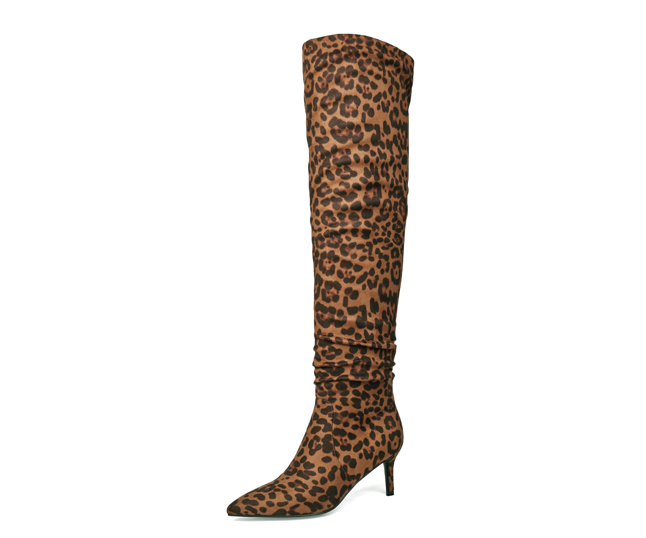Womens Thigh High Boots Stiletto Heel Faux Snakeskin Boots Side Zipper Casual Slouchy Over The Knee Boots for