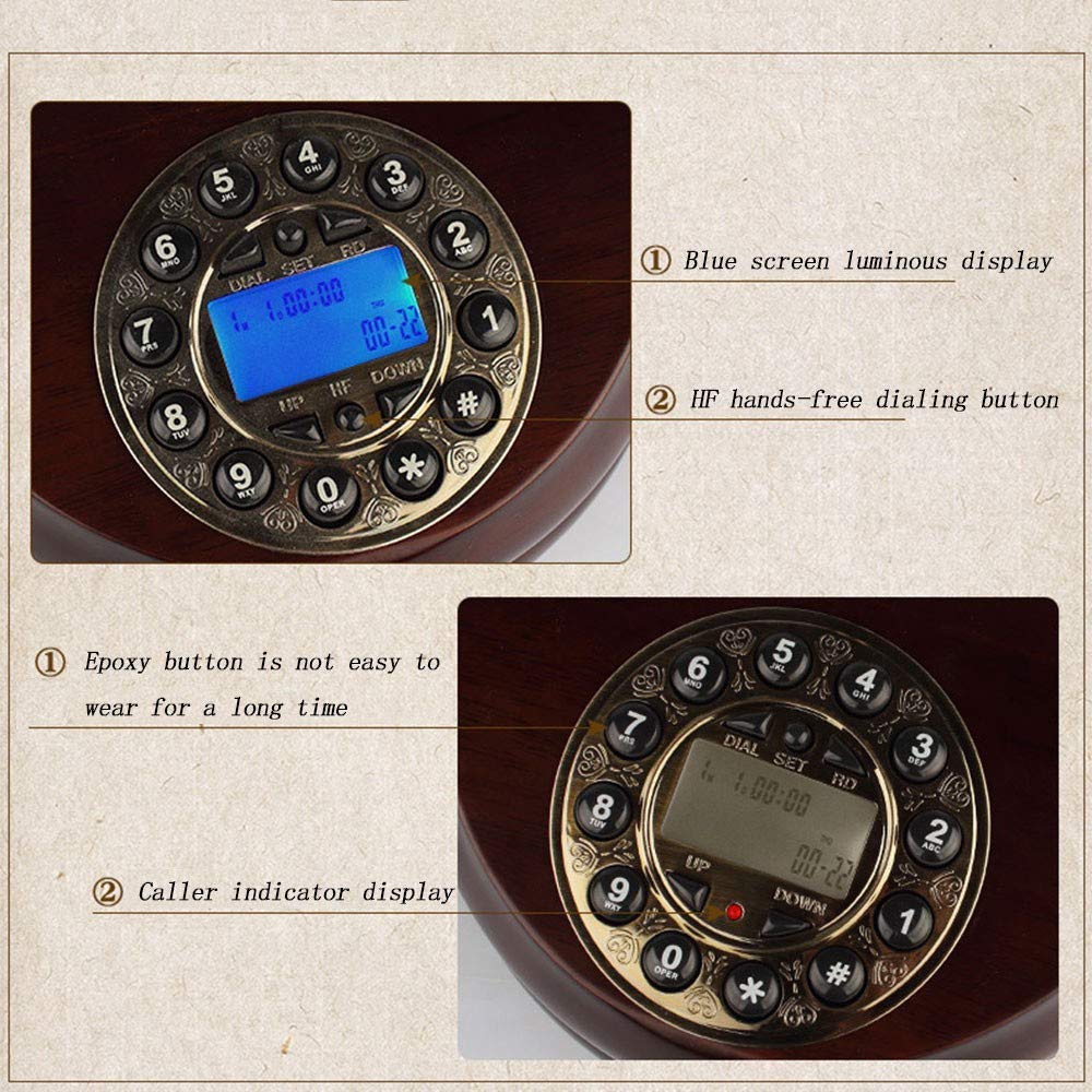 Telefon stacjonarny w stylu retro, telefon w stylu retro, staromodny telefon stacjonarny z obrotowym przyciskiem do wybierania numeru, wyświetlacz identyfikatora dzwoniącego (wybieranie obrotowe)