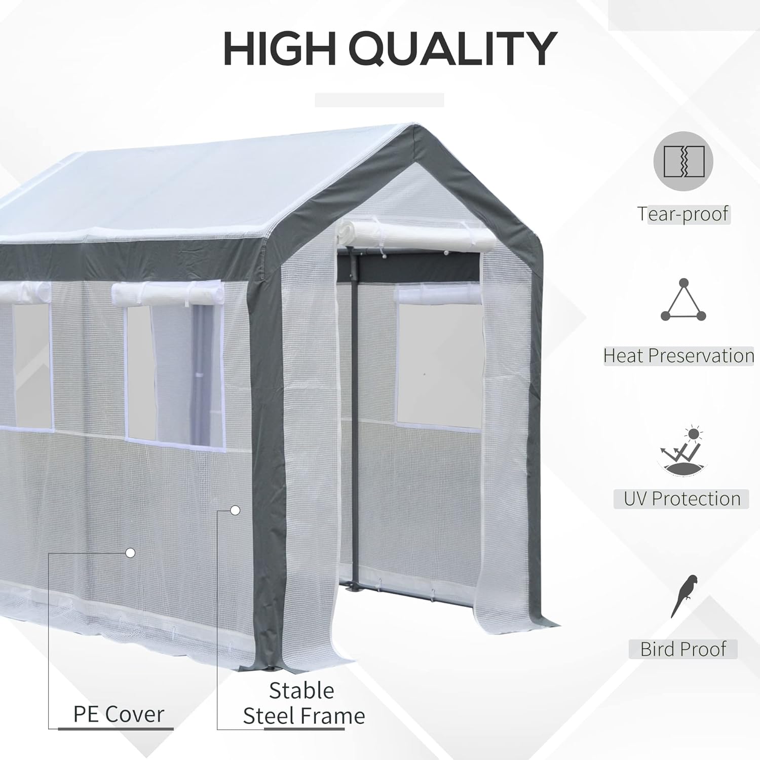Heavy Duty Walk-In Greenhouse with Roll-Up Windows and Doors
