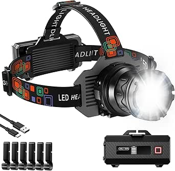 Rechargeable Headlamp Super Bright 3000 Lumens with 9 Modes, Adjustable, Waterproof for Outdoor Activities