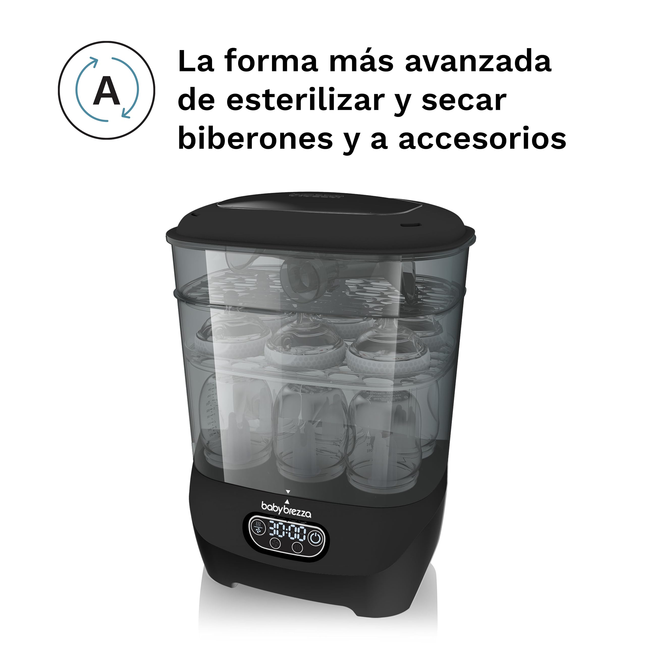 Baby Brezza Sterilizer Dryer Advanced - Esterilizador y Secador de Biberones - 33% Más Rápido - Esterilización con Vapor de Gran Capacidad - Para Biberones y Piezas de Extractor - Filtro HEPA