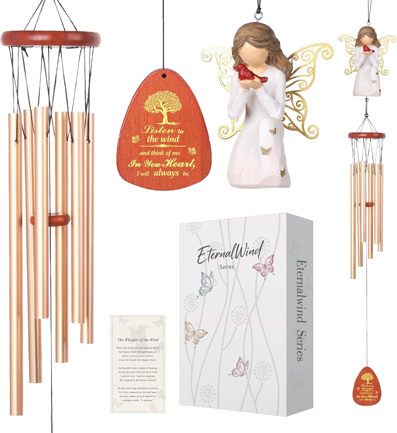 Sympathy Wind Chimes with Angel Statue 33.8" Memorial Wind Chimes for Loss of Loved One Mother Father Husband Bereavement Condolence Gifts Deep Tone Soothing Remembrance Wind Chimes for Outside