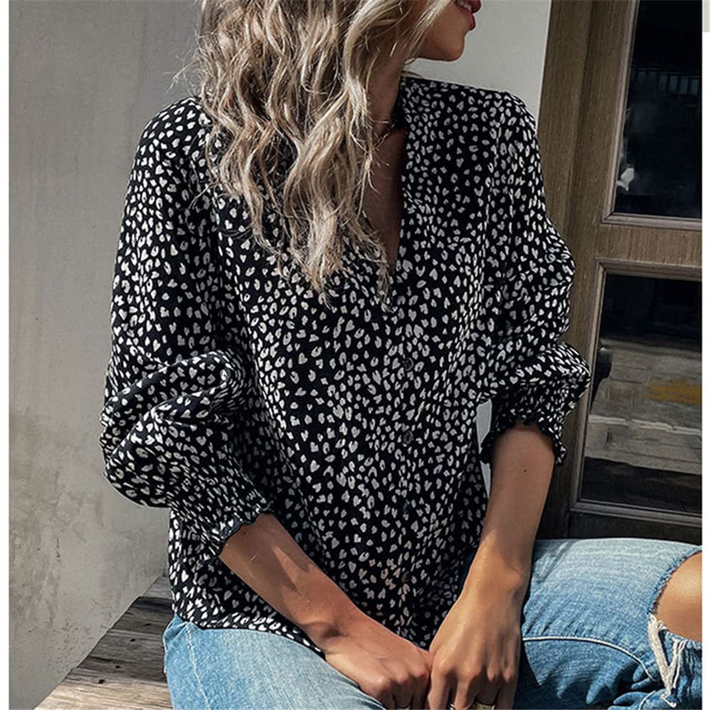 Youllyuu Camicetta da donna con stampa leopardata Casual scollo a V Camicia Vintage Manica lunga Camicie