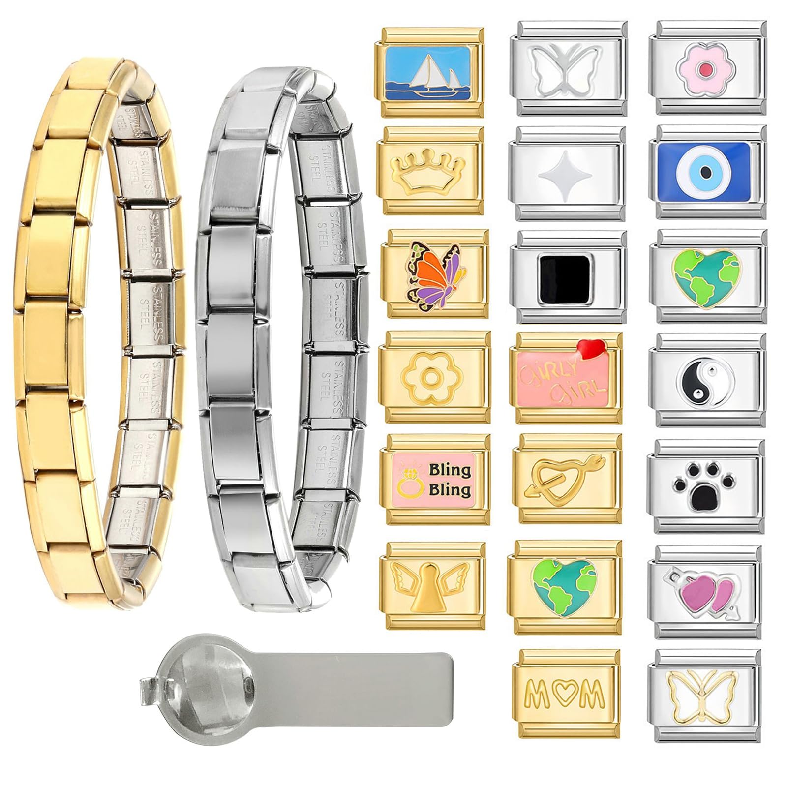 Italian Charms Bracelet Sets with 1Pcs Starter Brascelet 9Pcs Charms 9mm Italian Modular Charm Bracelet DIY Module Jewelry Gifts