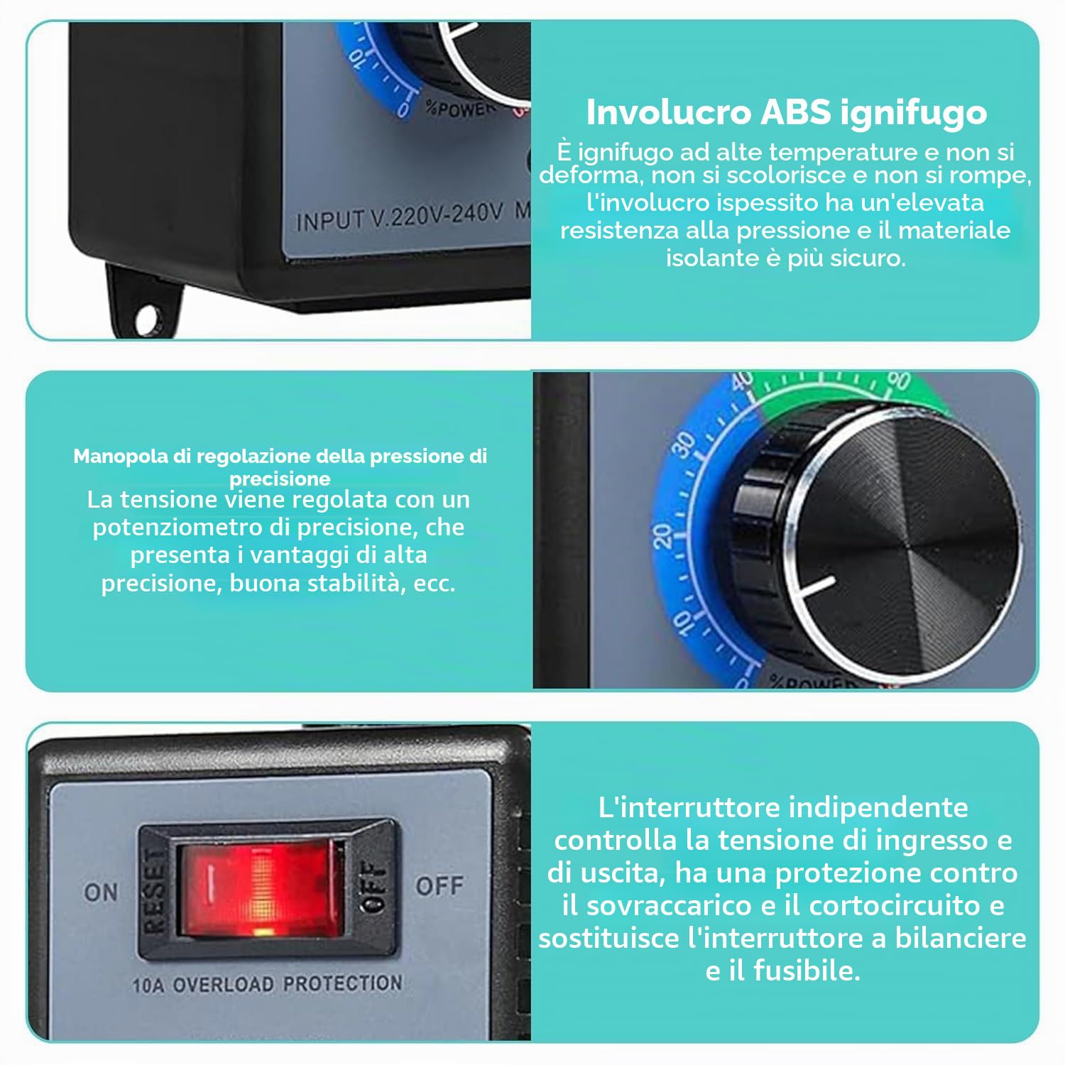 Regolatore di velocità 220V Regolatore Velocita Motori 220V 4000W 10A Regolatore di Tensione per Smerigliatrice Angolare/Soffiatore Trapano a Mano/Seghe Circolari Regolatore