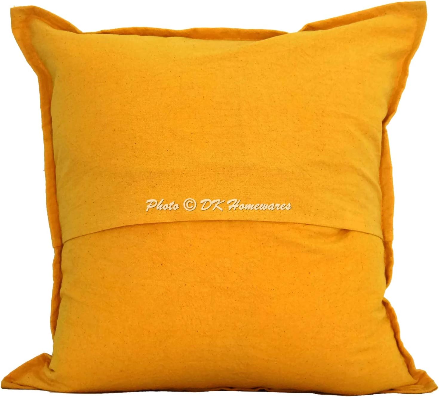 Ethnic Decorative Couch Throw Pillow Covers 16 Inch Cotton Mirrored Embroidered Boho Square Toss Cushion Covers (Size - 40x40 cm ; Color: Mango Yellow) - Set of 4 Pcs (Cover Only)