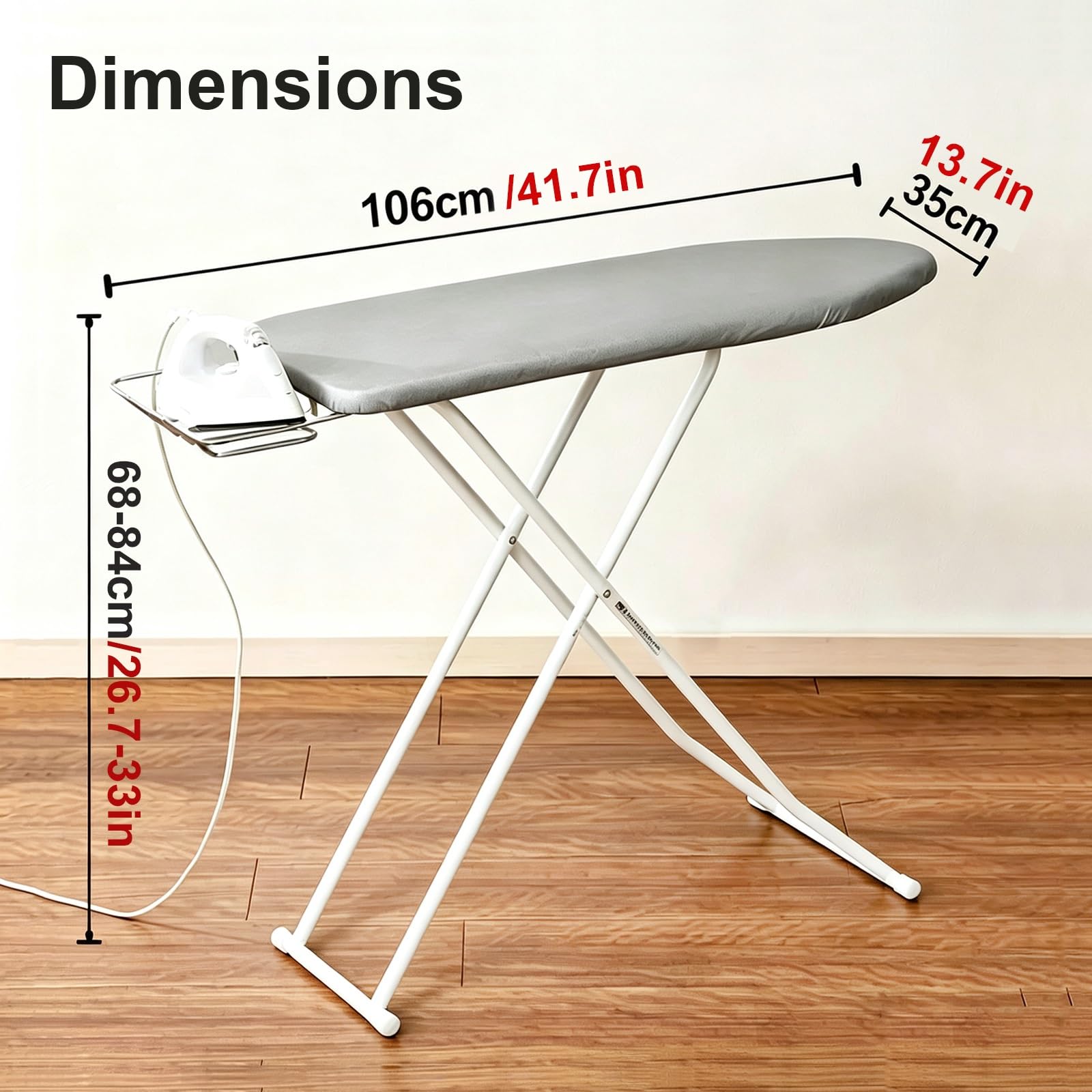 Table à Repasser Métallique sur Pied, Table à Repasser Pliante, 106 × 35 cm