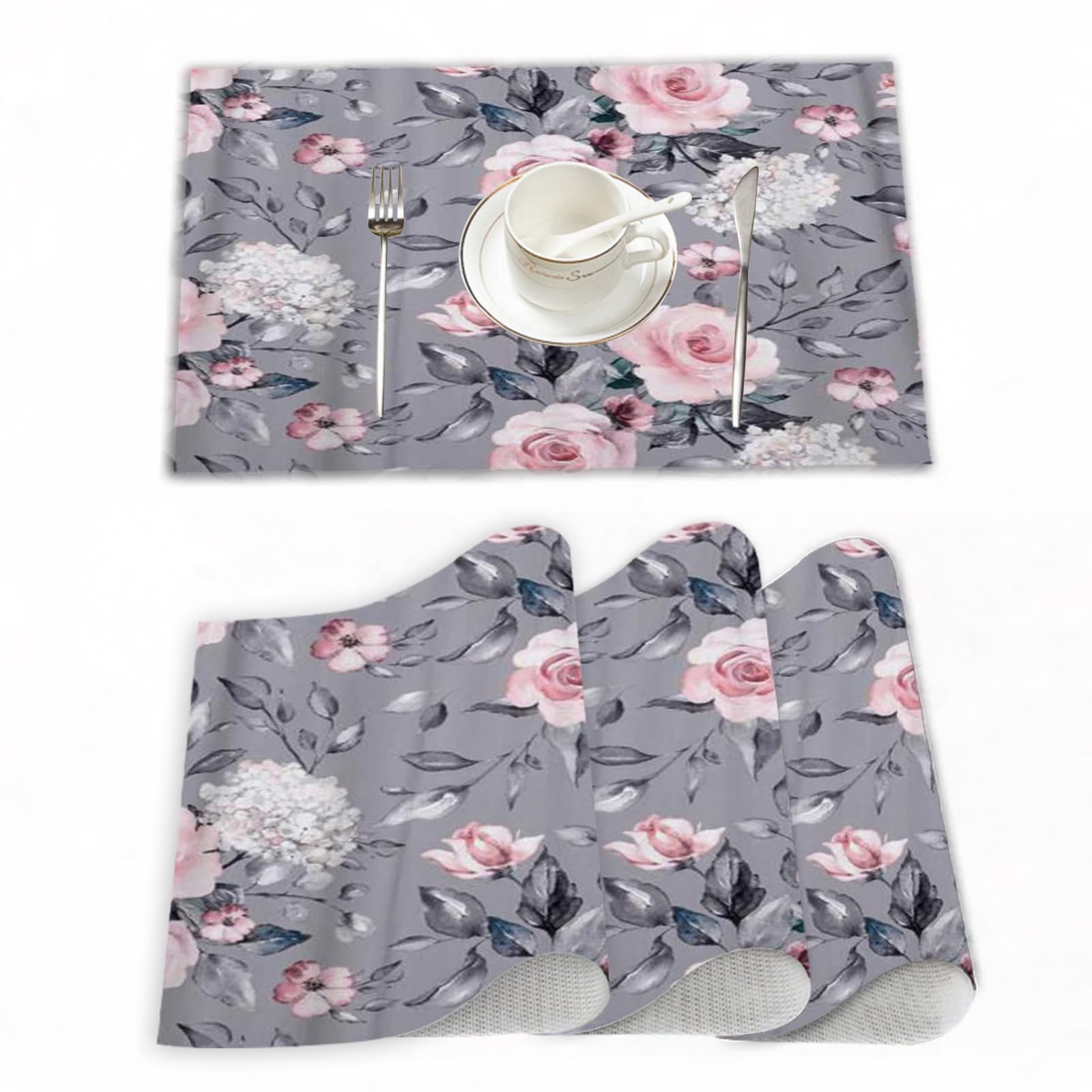 LIRZXIN Set Di 2 Tovagliette Americane Fiore – Rosa Cinese In PVC, Nero E Oro, 38 Cm, Lavabili E Antiscivolo - 3