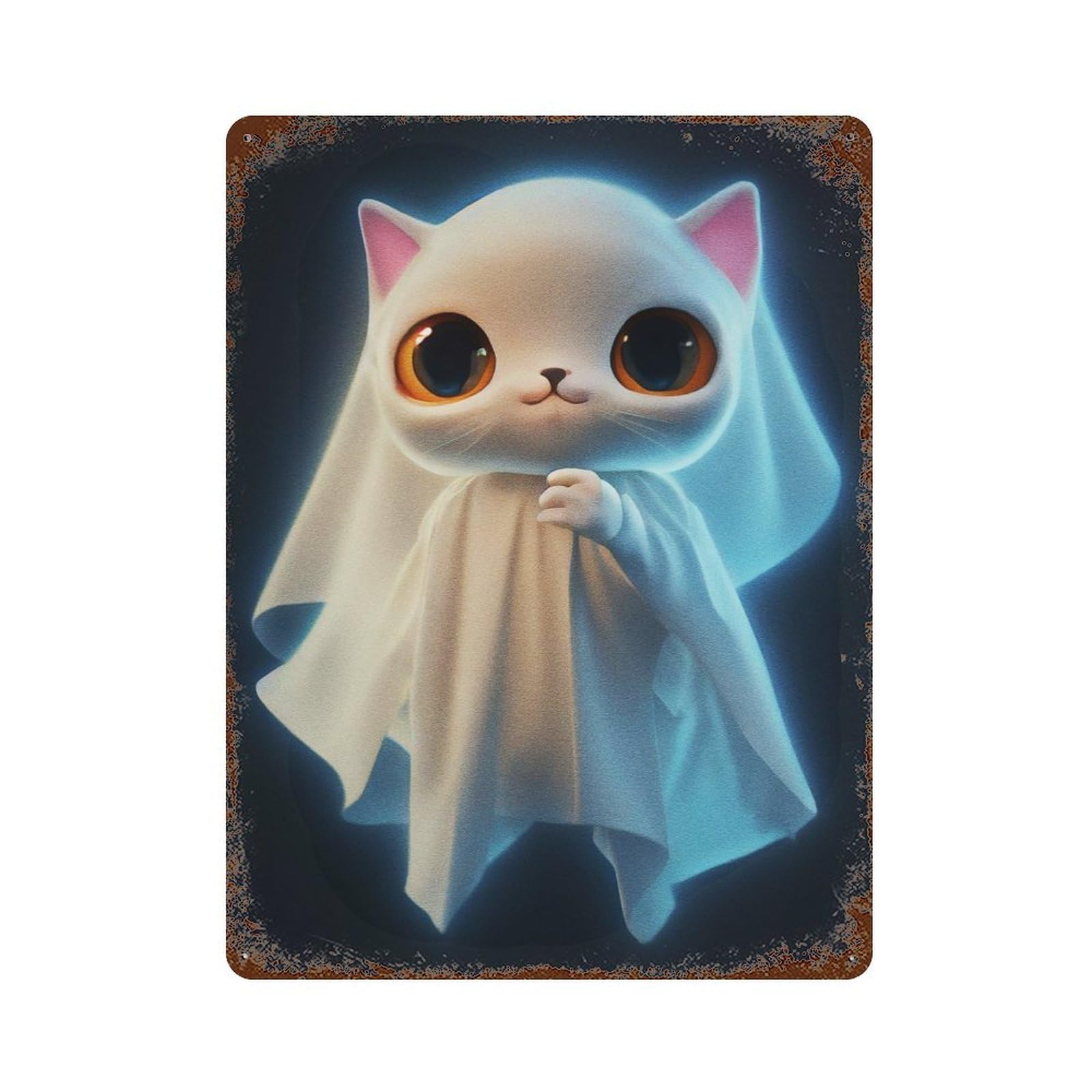 Cat Angel Aged Metal Wall Plaque 15.7"x11.8", Farmhouse Wall Decor for Office, Studio And Wall Decor