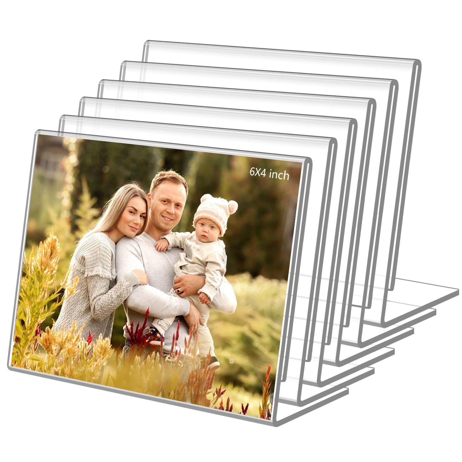 6 Pack 6"x4" Clear Acrylic Self Standing Photo Frames，Picture Frame Stand Perfect for Showcasing Memories Desktop Display for Home or Office Décor，Horizontal-image-34