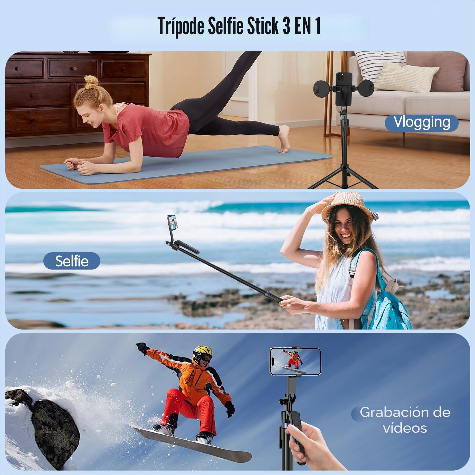 Tripode Facial Automático Seguimiento con Luz,180cm Palo Selfie para movil de 360 Grados,Tripode Soporte iPhone y Android para teléfono móvil para Viajes,vlogging