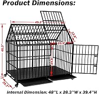 Vista 5 de Jaula indestructible de 50 pulgadas para perros con ruedas, a prueba de escapes, doble puerta para interiores, alta ansiedad, perrera de acero