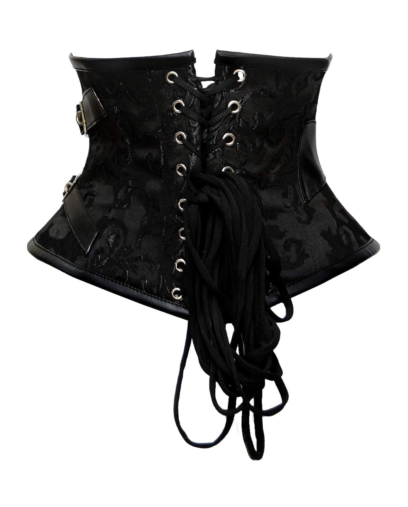 Double Steel Boned Waist Training Brocade & Faux Leather Underbust Tight Shaper Corset #8701