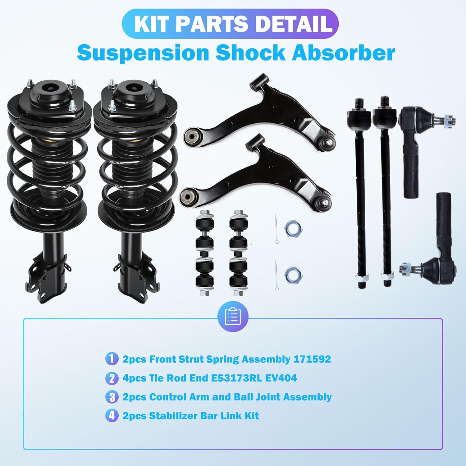 Front Struts Complete Assembly with 10pcs Suspension Kit Fit for 2001-2010 for Chrysler for PT Cruiser Replace Tie Rod End Control Arm and Ball Joint Assembly Stabilizer Bar Link