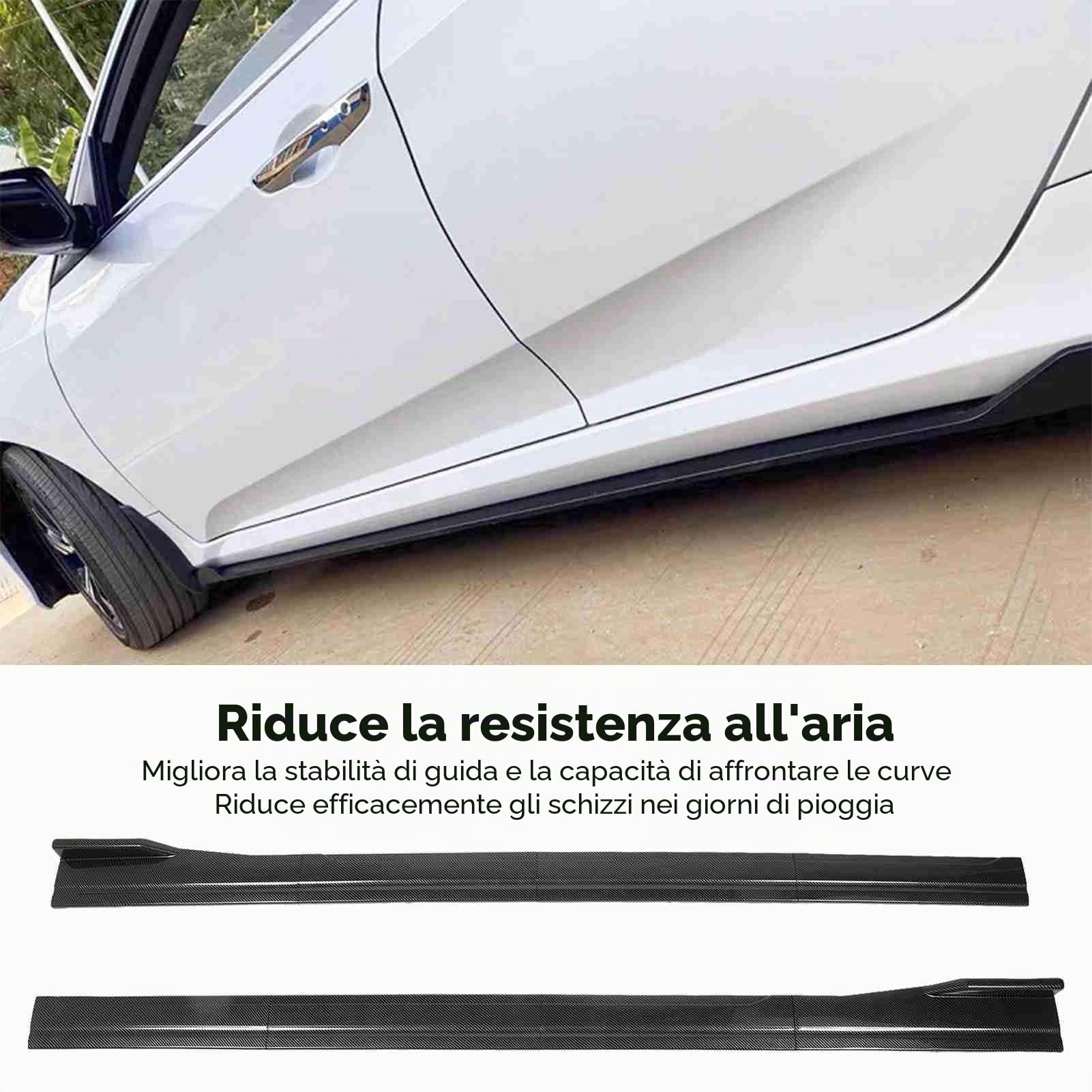 Minigonna laterale in fibra di carbonio per auto, 200 x 11 cm, 4 sezioni, tipo splitter per lato sinistro e destro, universale per auto