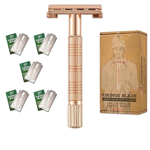 VIKINGS Blade - Maquinilla de afeitar de seguridad para mujer + 5 cuchillas de acero suecas, doble borde, sostenible y respetuosa con el medio
