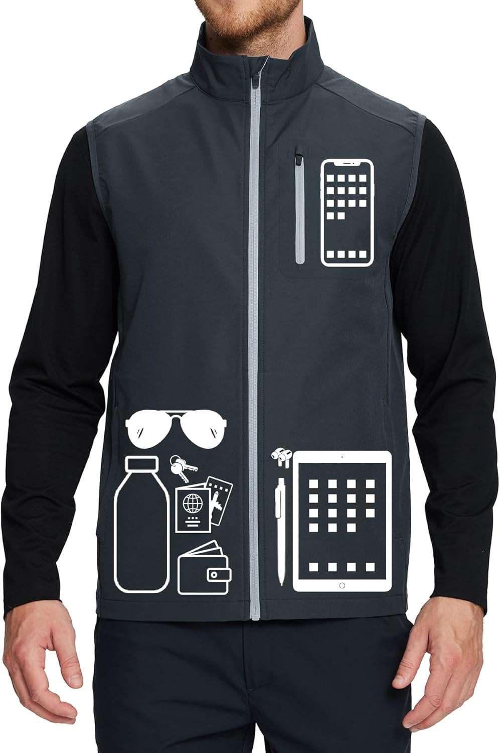 M MAELREG Mens Vests Outerwear Windproof Lightweight Softshell Vests Zip Pockets Sports Sleeveless Jacket Golf Vests for Men - Image 5