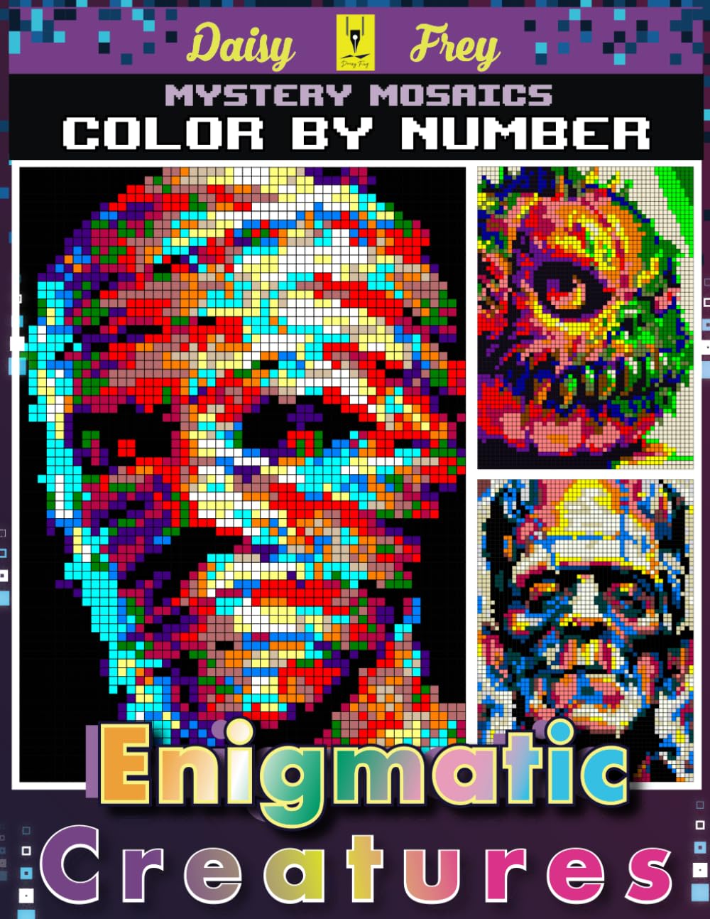 Mystery Mosaics Color By Number Enigmatic Creatures: 50 Color Quest Challenges with Dazzling Characters, Fantasy and Interesting Pixel Art Coloring Book Halloween for Adults and Teens