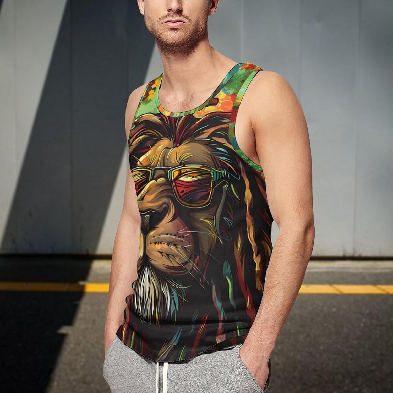 Reggae Rasta Lion Men's Tank Top Sleeveless Muscle Shirts Vest Beach T Shirts for Workout Gym