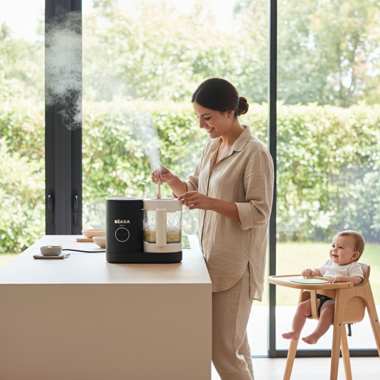 BÉABA Babycook Néo Robot Bébé 6 en 1 Made in France Mixeur-Cuiseur Bol en Verre et Cuve Inox Diversification Alimentaire Petits Pots Bébé Maison Cuisson Vapeur Douce Rapide Noir