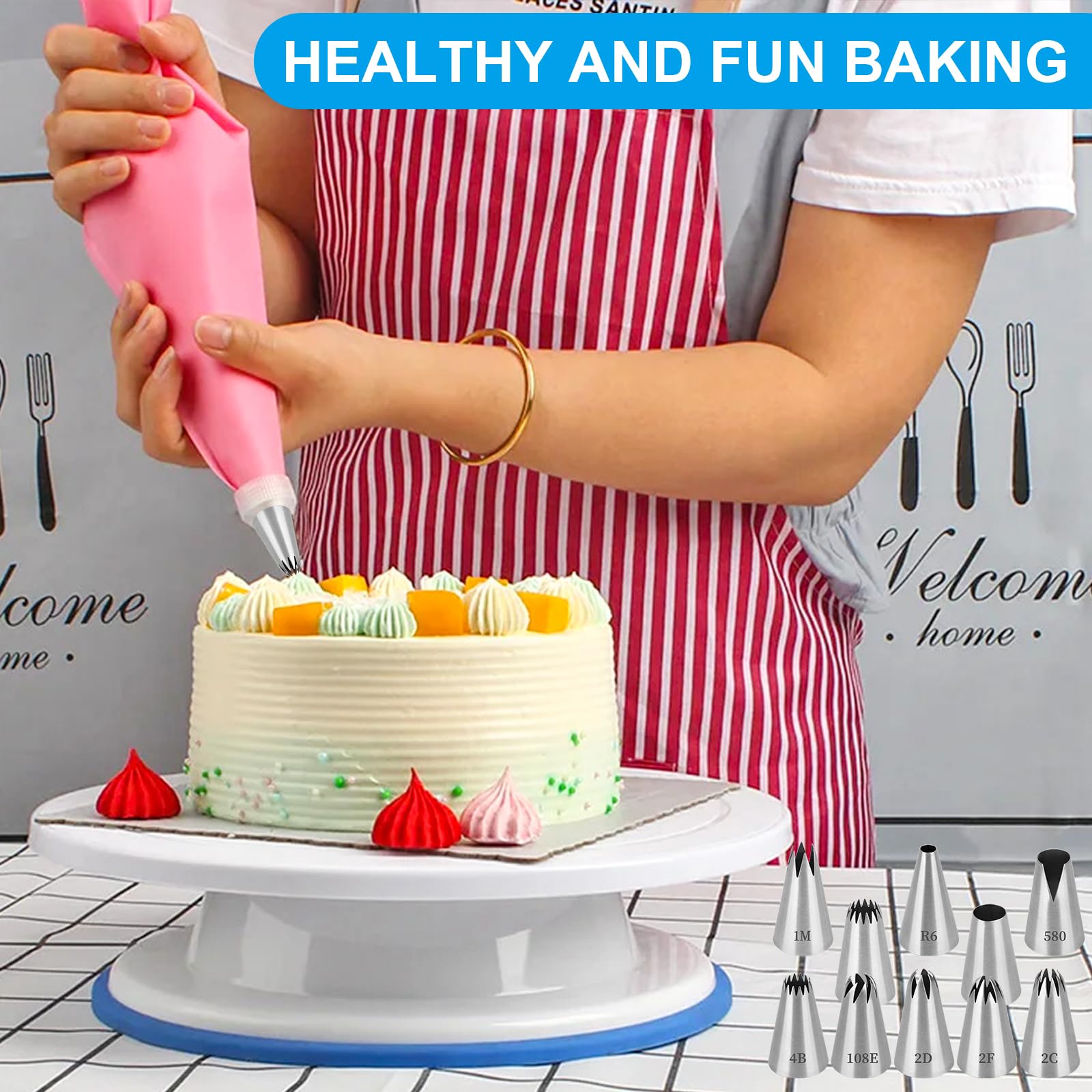 Douille Patisserie Professionnelle Compatible Poche à Douille, 10 PCS Grosse Douille Cannelée Décorer Gâteaux Cupcakes