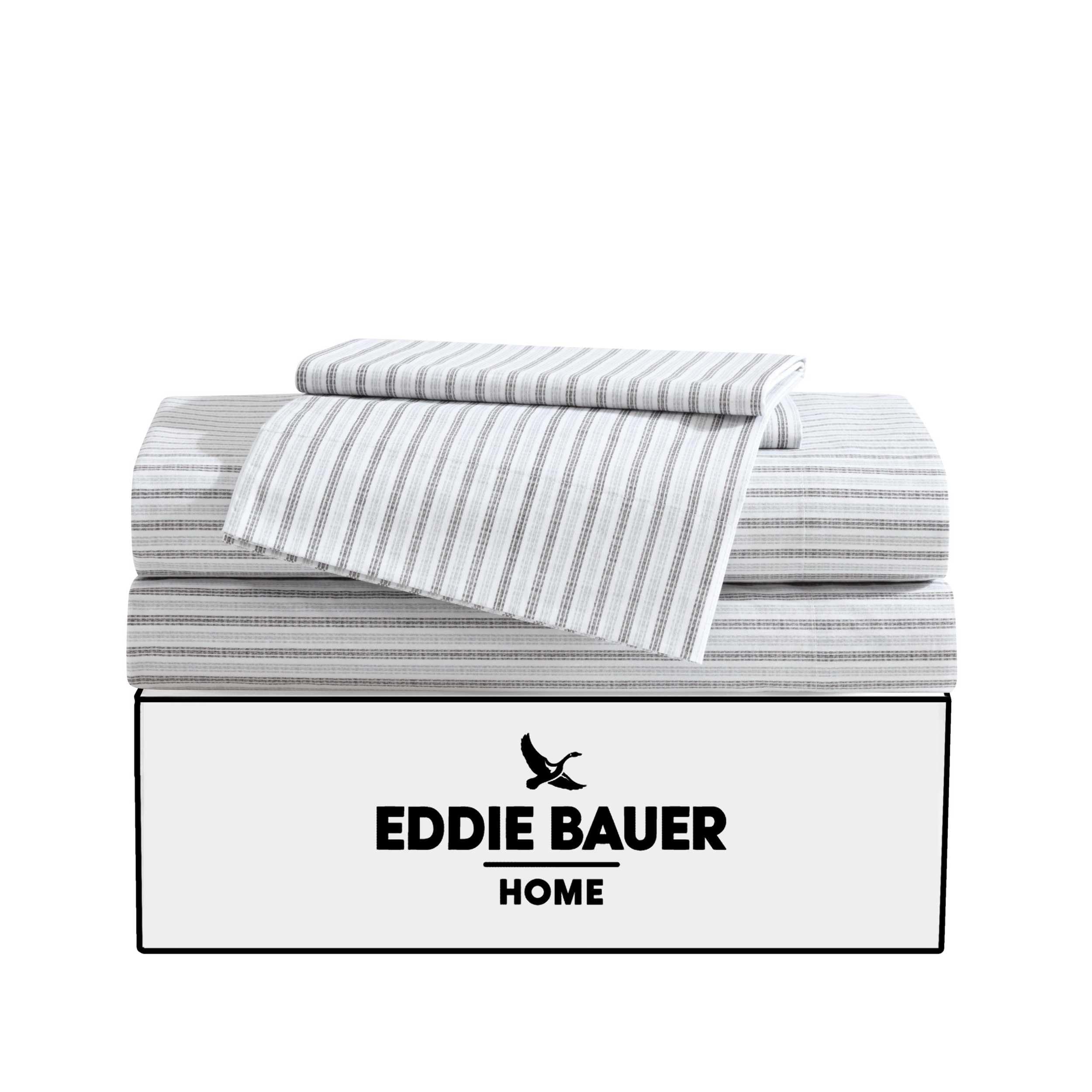Eddie Bauer - Juego de sábanas tamaño Queen, Juego de Ropa de Cama de percal de algodón, súper Suave y Acogedor, decoración del hogar, Certificado Oeko-Tex (Ticking Stripe Grey, Queen)