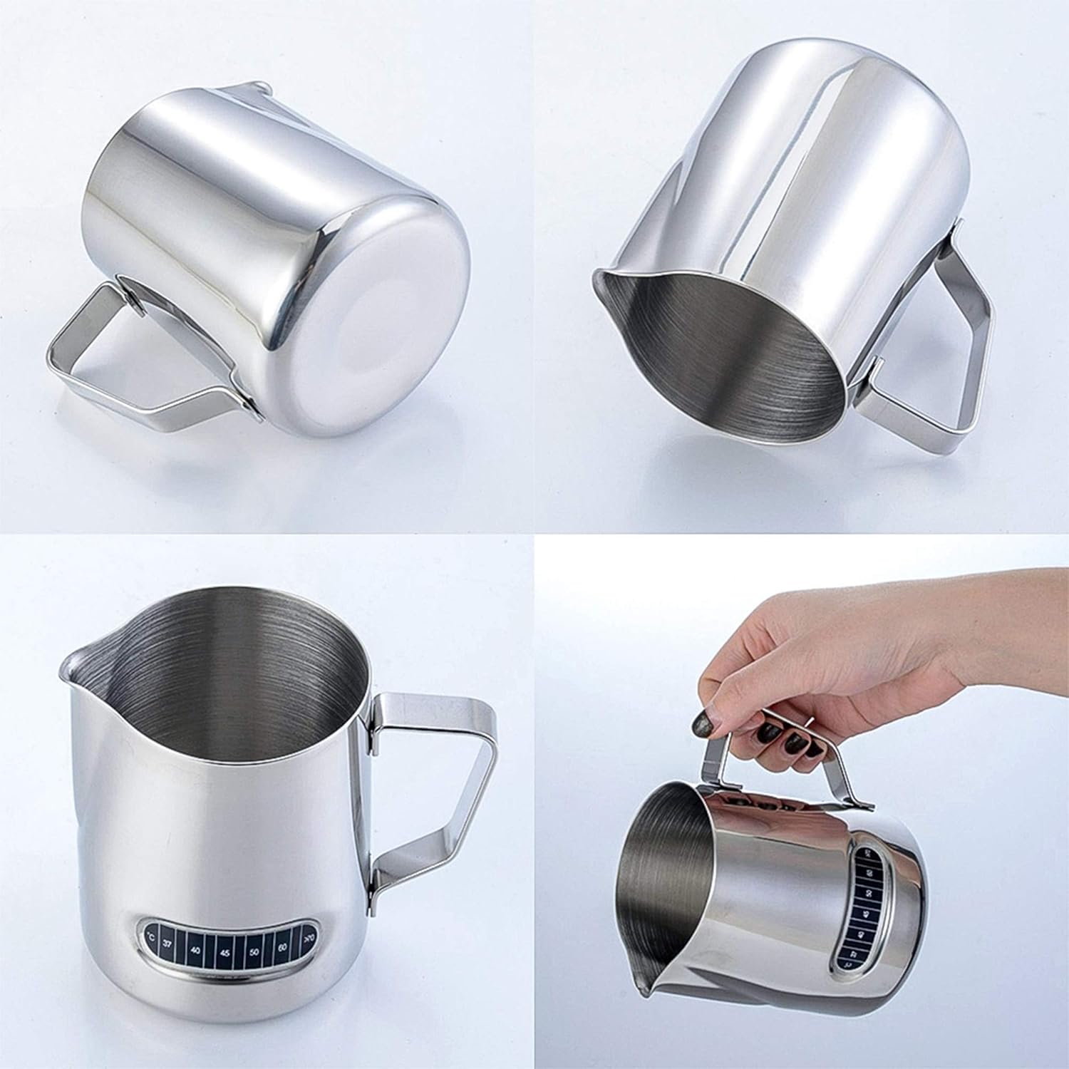 Stainless Steel Milk Frothing Pitcher with Thermometer 600ml Whipping Milk Froth Jug Espresso Coffee Milk Frother Cup Jug Maker