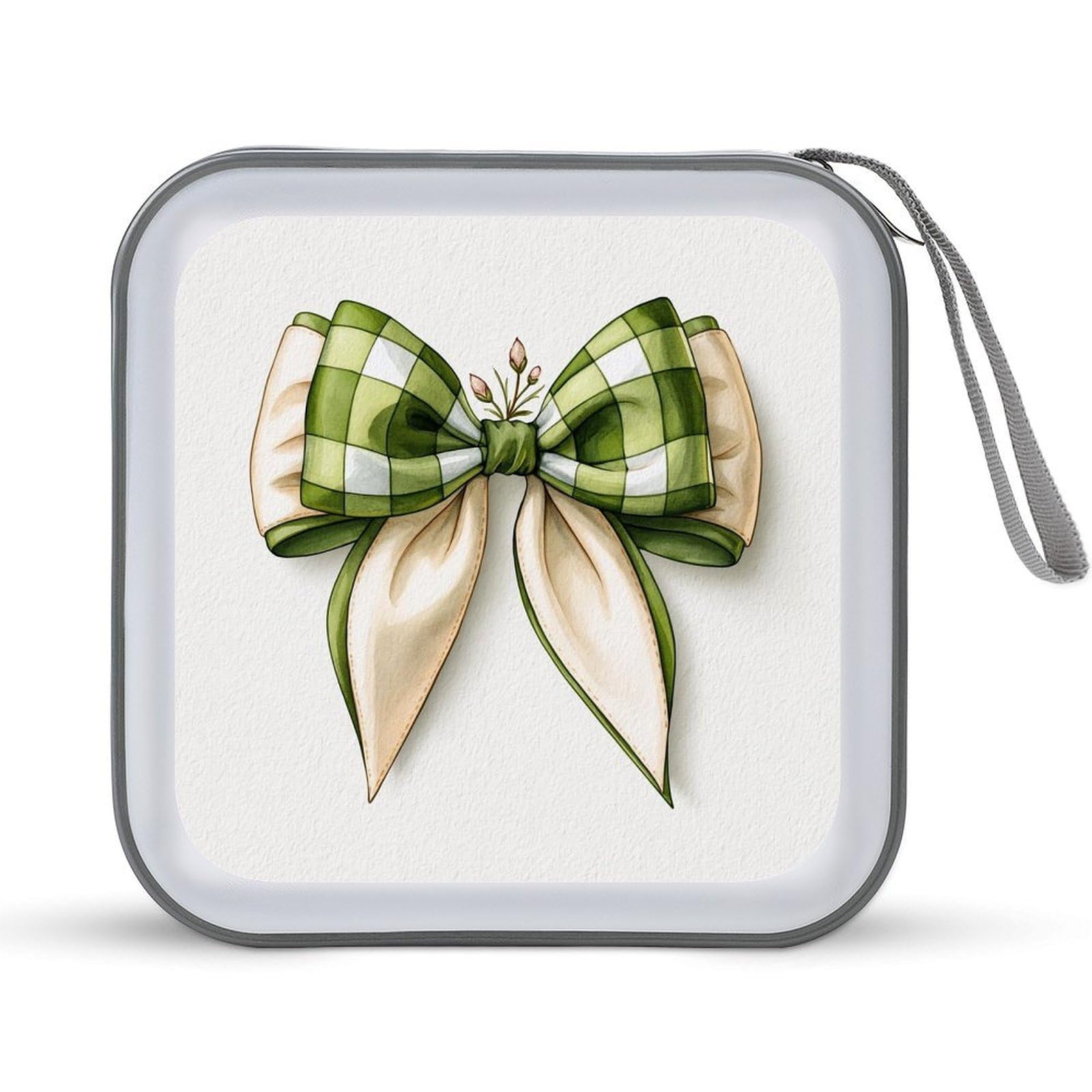 Jubonexis Double-layer Christmas Bow Green Checkered CD Case DVD Storage Case Portable for Car Home Travel