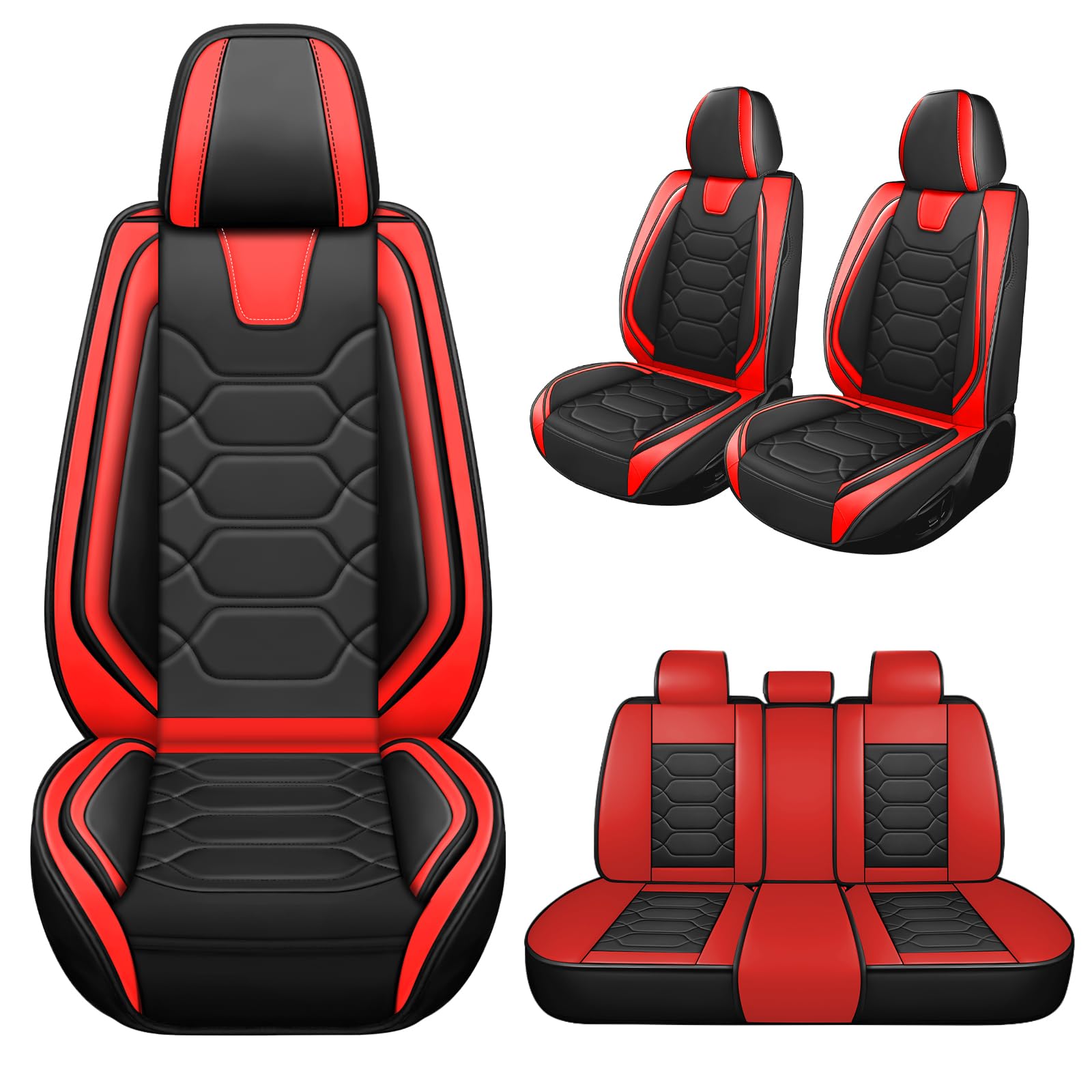Fundas Asientos Coche Universales para Mini John Cooper Works F54 F55 F56 F57 F60, Cuero Napa Transpirable，Doble Fila 5 Plazas,Resistente A Los Arañazos(Black Red)