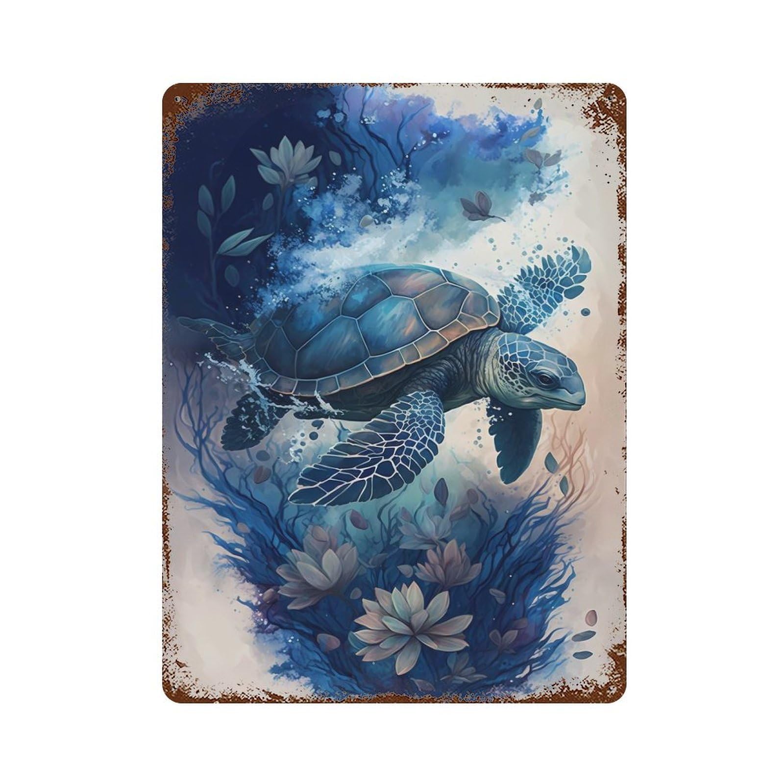 Garage Style Turtle Fantastical Rust Effect Tin Sign 15.7"x11.8", Industrial Home Decor for Bar And Workshop