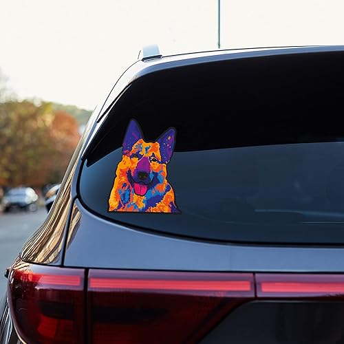 Miniatura 2 de Calcomanías coloridas de perro pastor alemán en diseño artístico, calcomanías duraderas para ventanas, paredes, puertas, computadoras portátiles,
