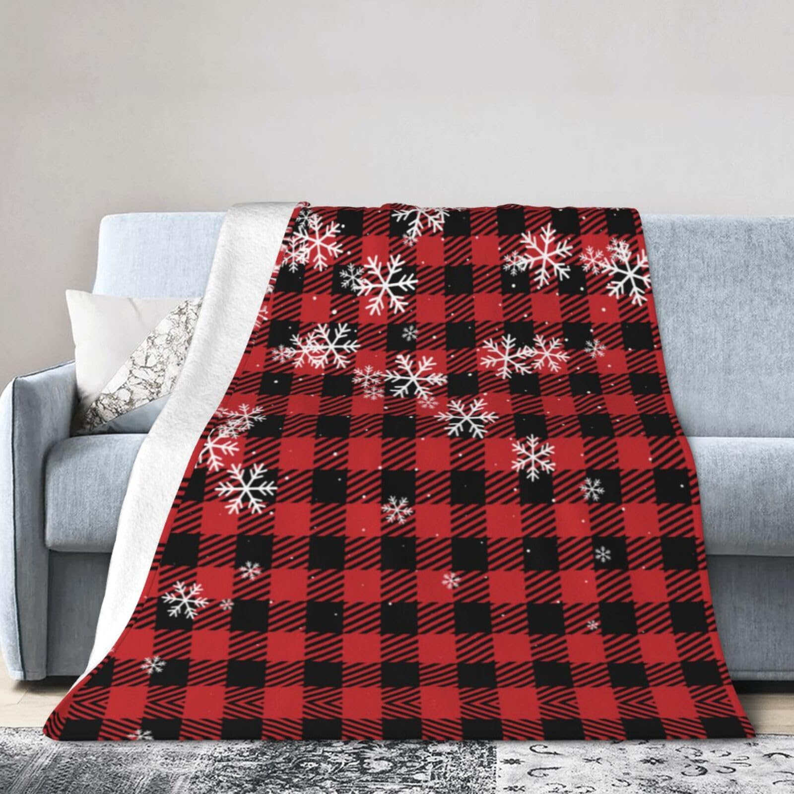 ERTDFXCV Red Buffalo Plaid Christmas Snowflakes Blanket 50"x40"