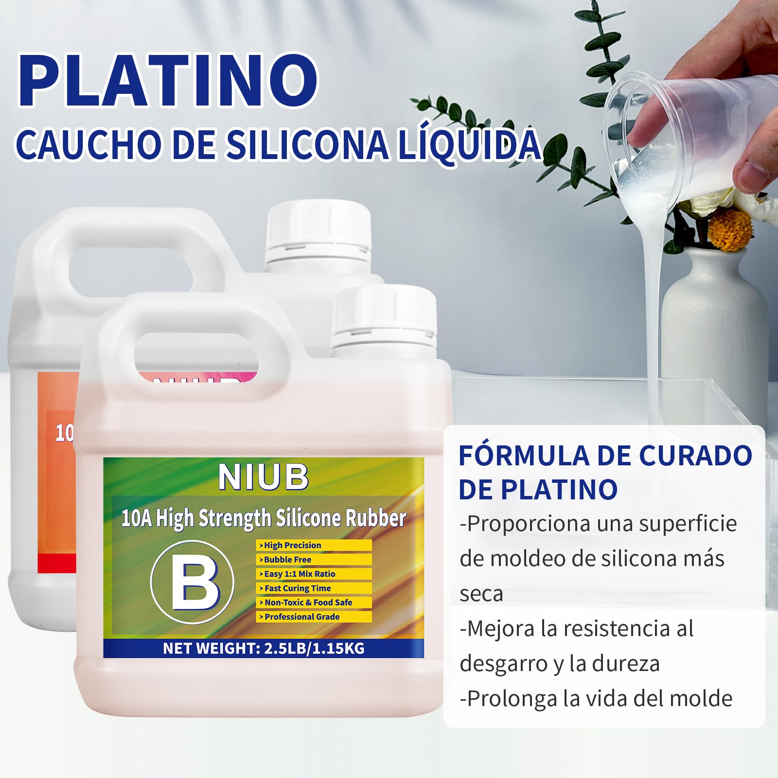 10A Silicona para Moldes, 2,3KG Silicona Liquida para Moldes, Silicone Mold Making Kit, Silicona para Moldes de Resina, Silicona para Hacer Moldes, Silicona para Moldes Flexible (Naranja)
