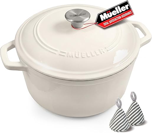 Mueller 6qt Enameled Cast Iron Dutch Oven, Heavy-Duty Casserole and